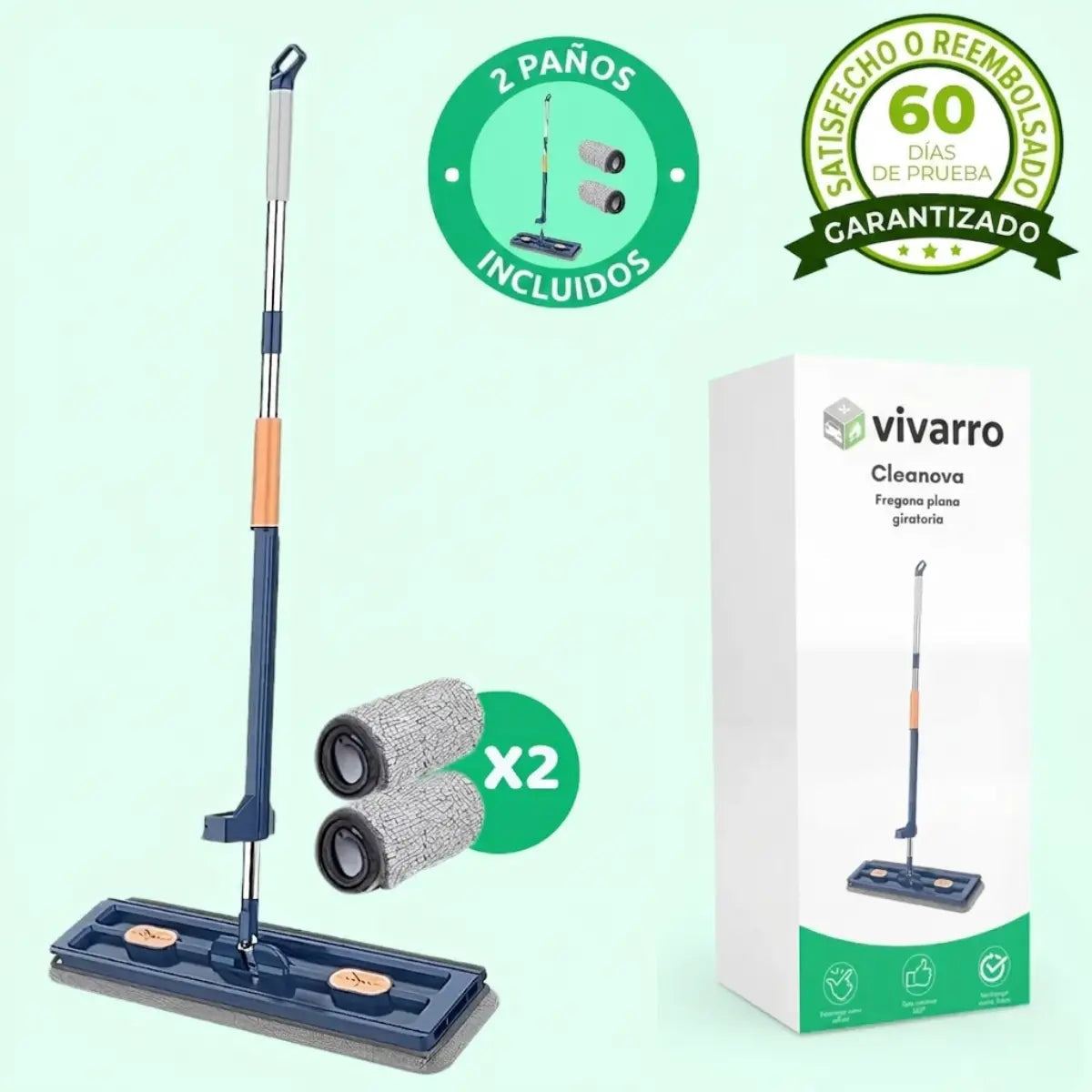 Clean360 | Fregona giratoria con tecnología de escurrido integrada Vivarro