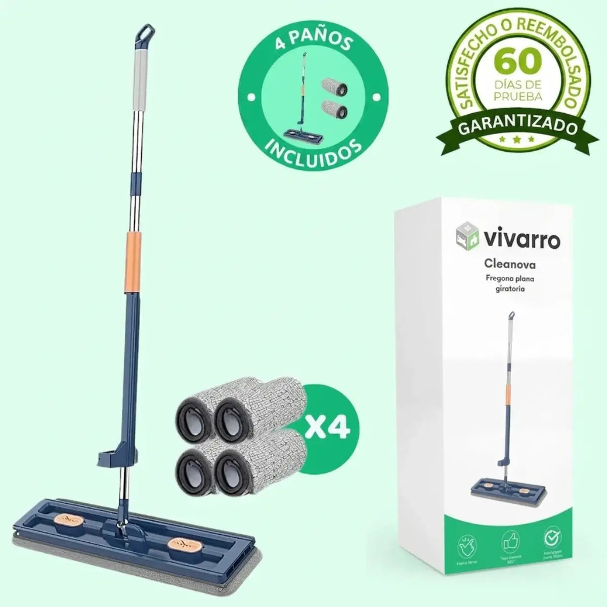 Clean360 | Fregona giratoria con tecnología de escurrido integrada Vivarro