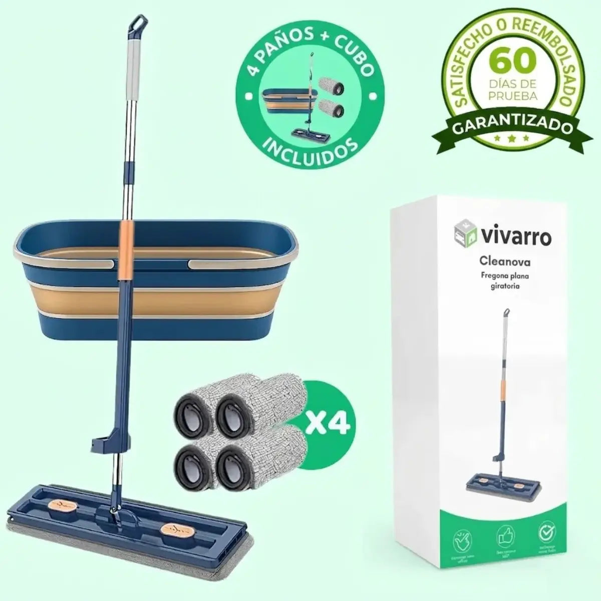 Clean360 | Fregona giratoria con tecnología de escurrido integrada Vivarro