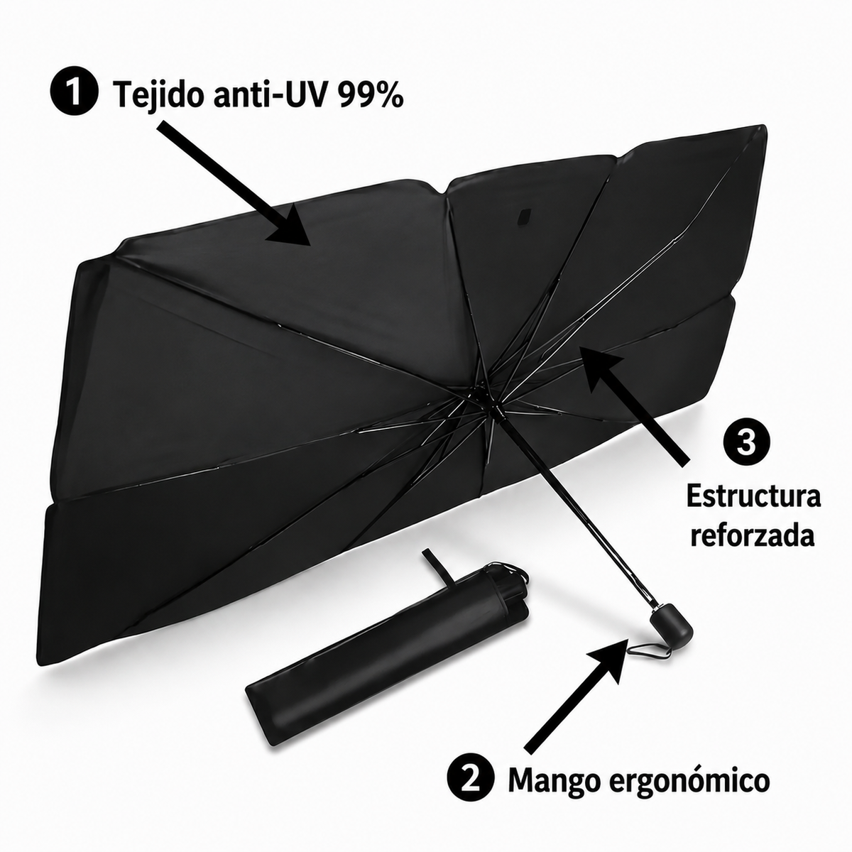 SunBloc | Parasol plegable para parabrisas | Bloquea el calor y los rayos UV