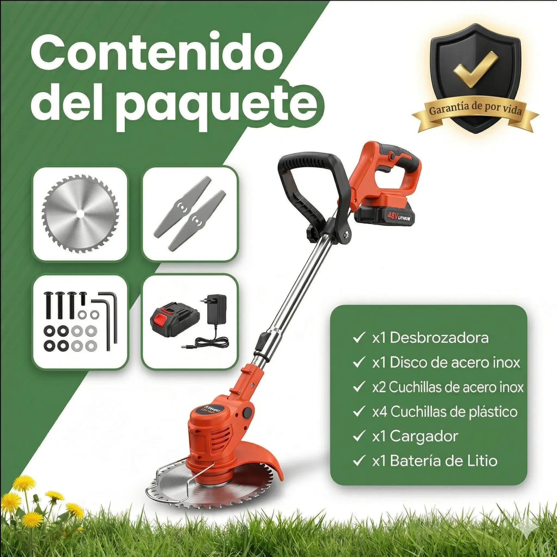 Desbrozadora inalámbrica de alta potencia D80 PRO: corta césped, arbustos y ramas gruesas. Vivarro