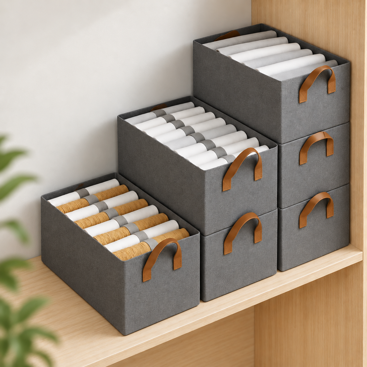 持ち手付き布製収納ボックス3個セット